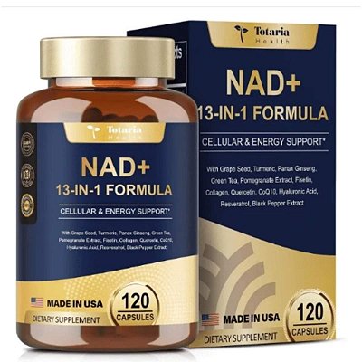 NAD 500mg + Nicotinamida Ribosídeo, Resveratrol, Quercetina e Betaína Boost, 120 Capsulas, Totaria