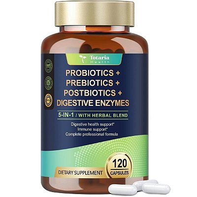 Probiótico + Prebiótico + Pós-biótico + Enzimas Digestivas, 120 Cápsulas, Totaria Health