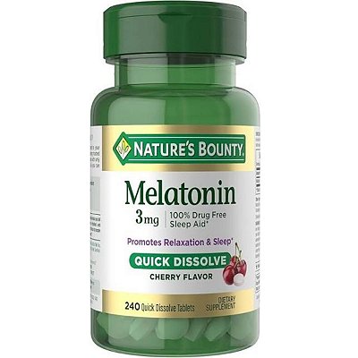 Melatonina 3mg Sublingual, Sabor Cereja 240 Comprimidos - Nature's Bounty