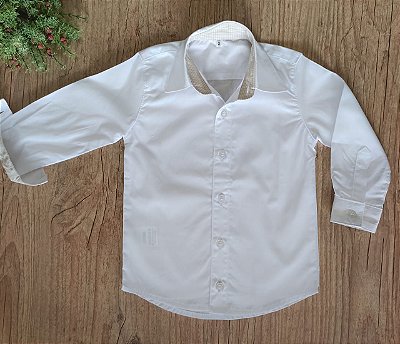 Camisa Manga Longa Branca Detalhes Caqui
