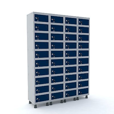 Armario Porta Objetos de Aco 4 Vaos 40 Portas Fechadura Pandin Cinza e Azul Del Rey  1,90 M