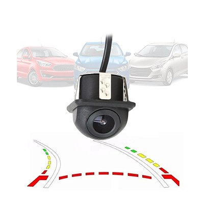 Câmera de Ré Automotiva Colorida Linhas Guias Dinâmica Universal 12V Modelo Tartaruga Completa