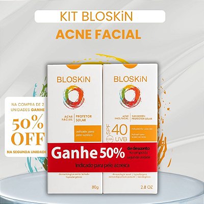 KIT PROTETOR SOLAR BLOSKiN ACNE FACIAL PARA PELE ACNEICA | COMPRE 1 E GANHE 50% OFF NO 2º