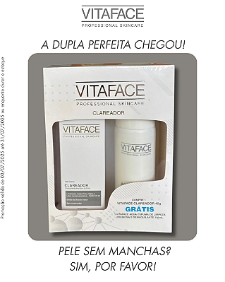 Kit Compre 1 Vitaface CLAREADOR, Leve Grátis 1 Vitaface Aqua Espuma de Limpeza Cremosa Demaquilante