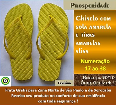 Chinelo com sola amarela e tiras amarelas slins feminino