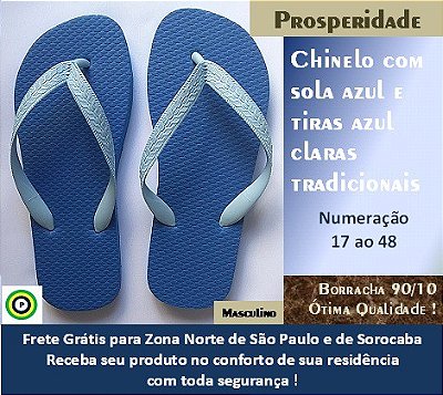 Chinelo com sola azul e tiras azul claras tradicionais masculino