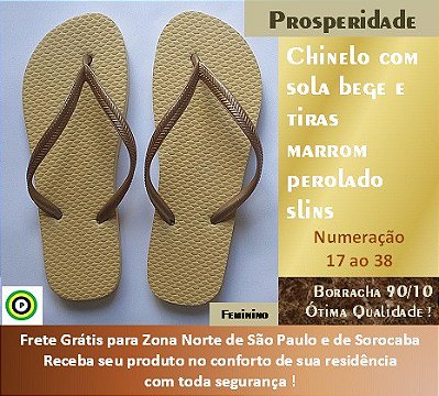 Chinelo com sola bege e tiras marrom perolado slins feminino