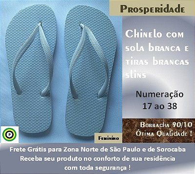 Chinelo com sola branca e tiras brancas slins feminino