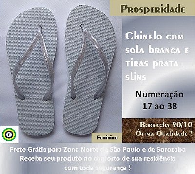 Chinelo com sola branca e tiras prata slins feminino