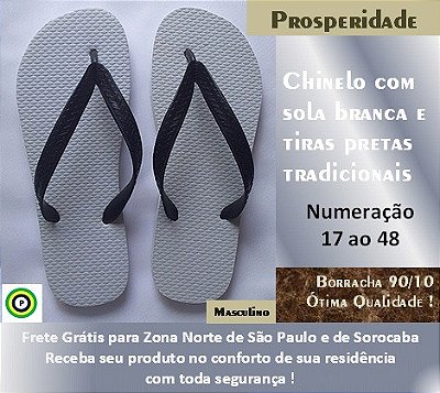 Chinelo com sola branca e tiras pretas tradicionais masculino