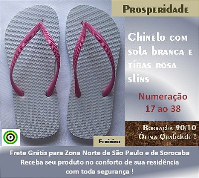 Chinelo com sola branca e tiras rosa slins feminino