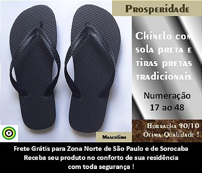 Chinelo com sola preta e tiras pretas tradicionais masculino