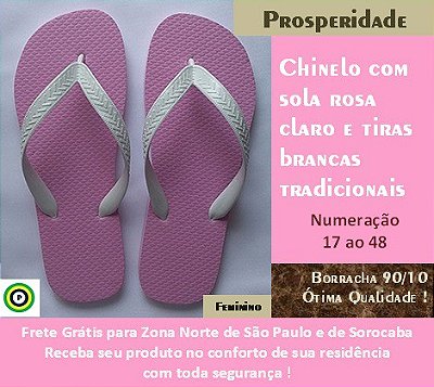 Chinelo com sola rosa claro e tiras brancas tradicionais feminino