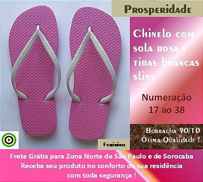 Chinelo com sola rosa e tiras brancas slins feminino