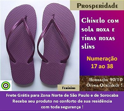 Chinelo com sola roxa e tiras roxas slins feminino