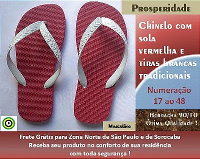 Chinelo com sola vermelha e tiras brancas tradicionais masculino