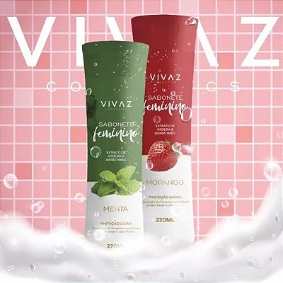 Sabonete Íntimo:  1 Morango Vivaz 220ml + 1 Menta Vivaz 220ml