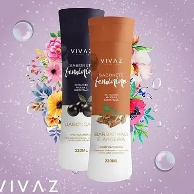 Sabonete Íntimo: Kit 1 Jaboticaba Vivaz 220ml + 1 Barbatimão e Aroeira Vivaz 220ml