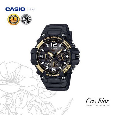 Relógio Casio Masculino Standard preto com Detalhes Dourado MCW-100H-9A2V