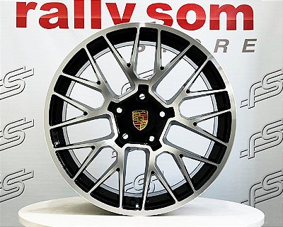 Jogo de Roda Porsche Mod/ Macan P/ Boxster Preto Diamantado 5x130 - 19x8,5 e 19x9,5 Offset 50 e 46