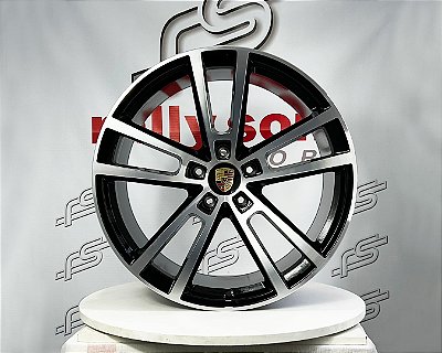 Jogo de Roda Porsche Cayenne Preto Diamantado 5x130 - 22x10 e 22x11,5 Offset 48 e 61 (Nv)