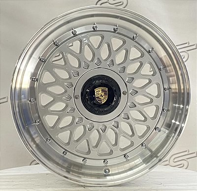 Jogo de Roda Ykw BBS Prata c/ Borda Diamantado 5x112/5x120 - 17x8Offset 30 (Nv)