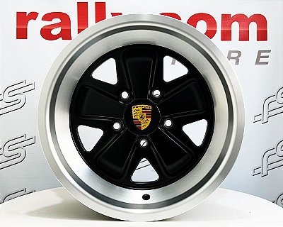 Jogo de Roda Porsche Fuchs 911 Preto Borda Diamantada 5x130 - 16x7 e 16x8 Offset 23 e 10 (Nv)