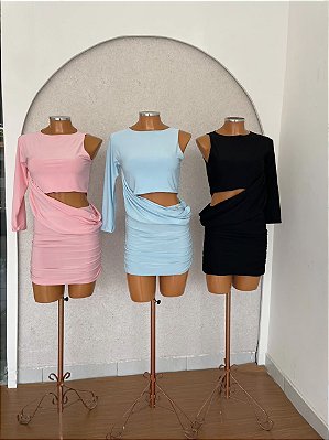 Conjunto Drapeado Cropped Um Ombro Só