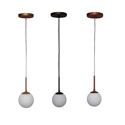 Lustre Pendente Globo Vidro Fosco Jabuticaba 120mm Bivolt