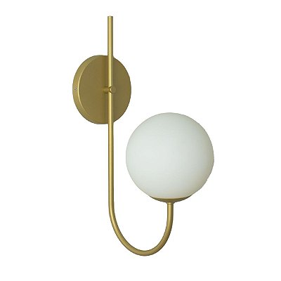 Arandela Curva Grande com Globo 14 Jabuticaba Dourado Fosco