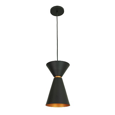 Lustre Pendente Cone Egito Balcao Preto Fosco/Cobre Fosco