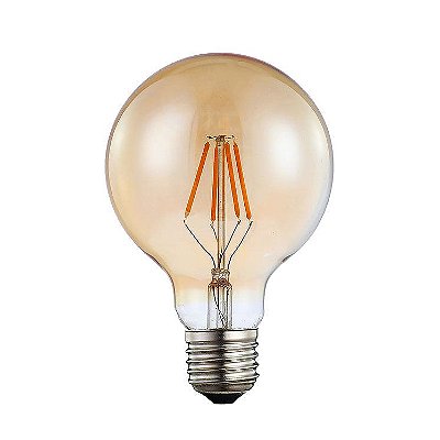 Lâmpada Filamento Led Decorativa Retrô Vintage Âmbar G95