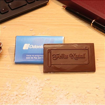  Tablete de Chocolate Feliz Natal + Invólucro Personalizado - 8,0 x 4,5 cm