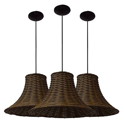 Lustre Pendente Luminária Ferro e Junco - Chapéu Chinês