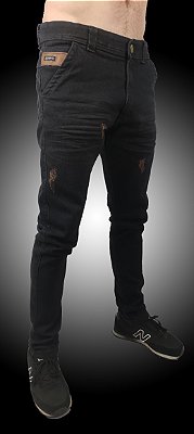 Calça Slim Fit Triple Stitching Jeans Destroyer Blue Black Stone.