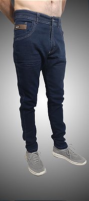Calça Slim Fit Triple Stitching Jeans Destroyer Blue Black Stone.