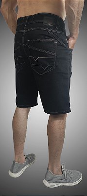 Bermuda Masculina Jeans Triple Stitching Preto SURF-X.