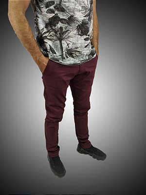 Calça Masculina Skinny Alfaiataria Vinho Sarja SURF-X.