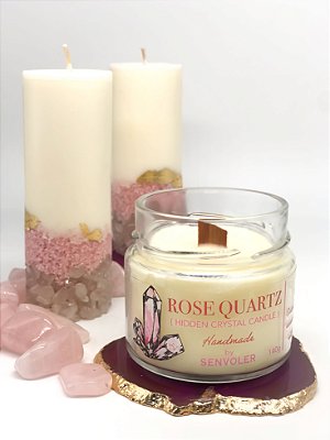 Vela Quartzo Rosa - Baunilha, Rosas e Cristal Quartzo 140g