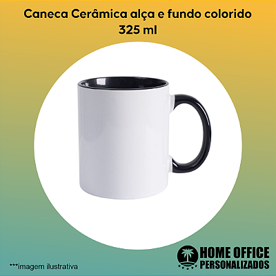 Caneca em cerâmica 325 ml - Alça e fundo colorido - Personalizada
