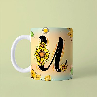 Caneca em cerâmica 325 ml - Artes Letras Girassol - U ate Z
