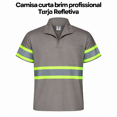 Camisa Curta Brim Pesado Profissional - Tarja Refletiva