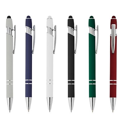 Caneta metálica touchscreen acabamento similar à borracha cor azul 1.0mm. COD 05011