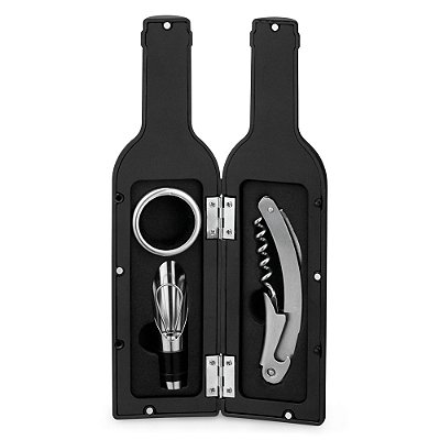 Conjunto para vinho com três componentes em metal - Personalizado a Laser