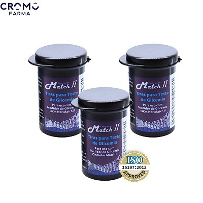 3 Frascos de Tiras Reagentes Match II Ok Meter c/ 50 unidades