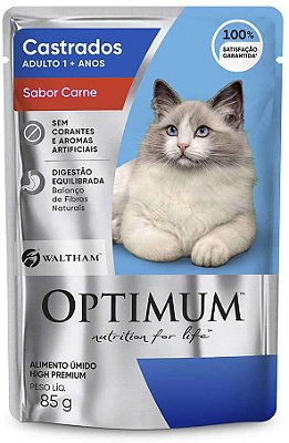 Ração Úmida Optimum Gato Castrado Sabor Carne 1 + anos