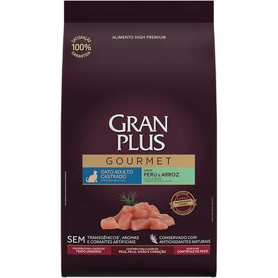 Ração GranPLus Gourmet Gatos Adultos Castrados Sabor Peru & Arroz - Premium Especial