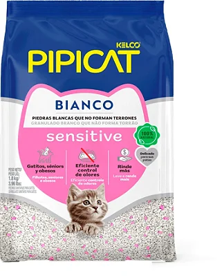 Areia Sanitária Kelco Pipicat Bianco Sensitive Para Filhotes, Sênior e Obesos - 1,8 Kg