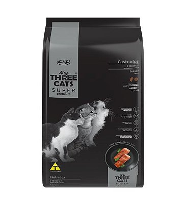 Ração Hercosul Three Cats Super Premium Castrado Mais 6 Meses Salmão