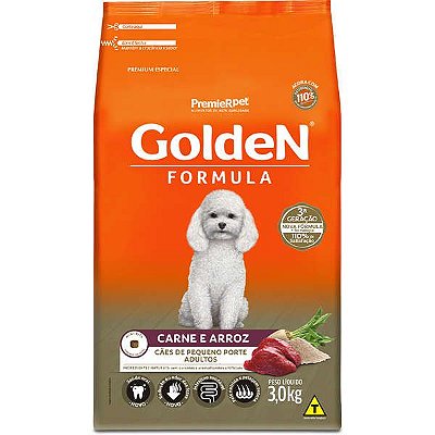 Ração Golden Fórmula Cães Adultos Pequeno Porte Carne e Arroz Mini Bits Premium Especial